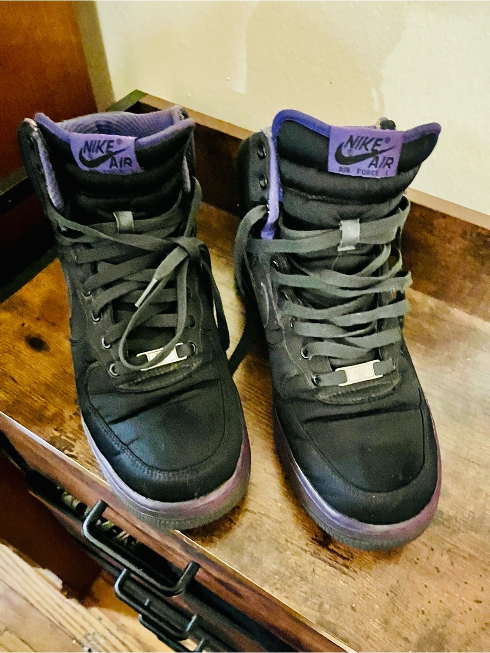 Nike Limited Edition AF 1’s Black and Purple High-Top Sneakers, Women’s Size 10